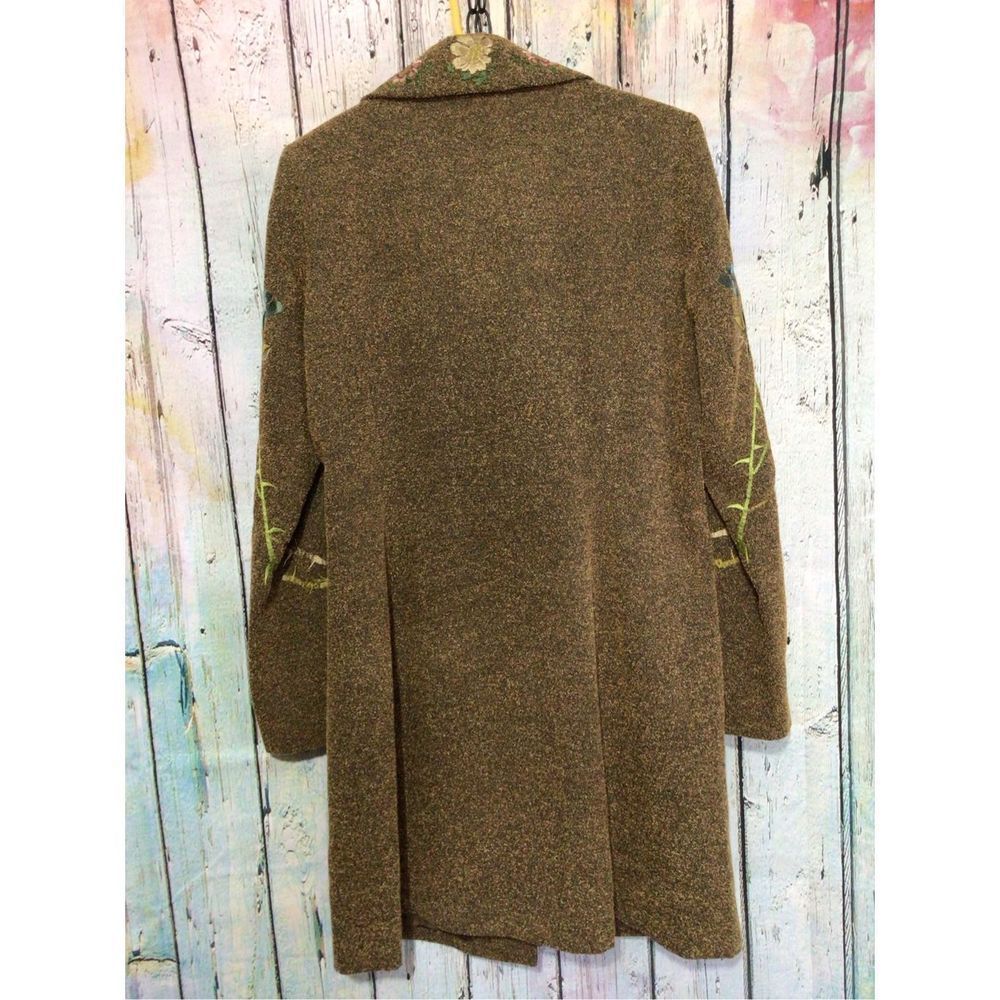 Long Jacket Size 10 Brown Embroidered Tweed Coat PTP 20” - Picture 7 of 14